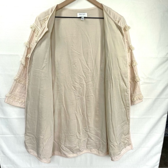 HARLYN by Anthro Boho Duster Jacket Cream Size M Bohemian Festival Lace Fringe - Picture 5 of 11